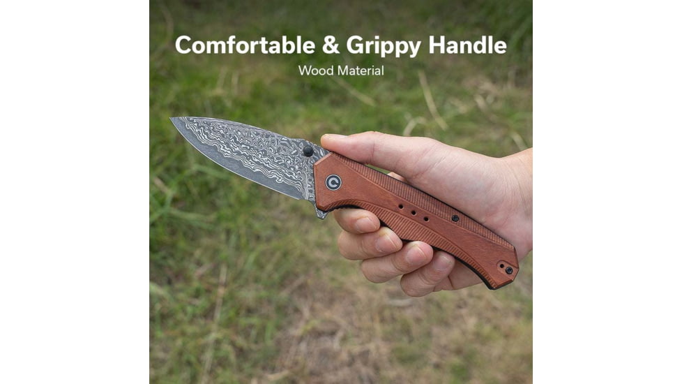 CIVIVI Photonix Flipper &amp; Thumb Stud Knife Guibourtia Wood Handle 3.7inch Damascus Blade C23081b-ds1 - C23081B-DS1