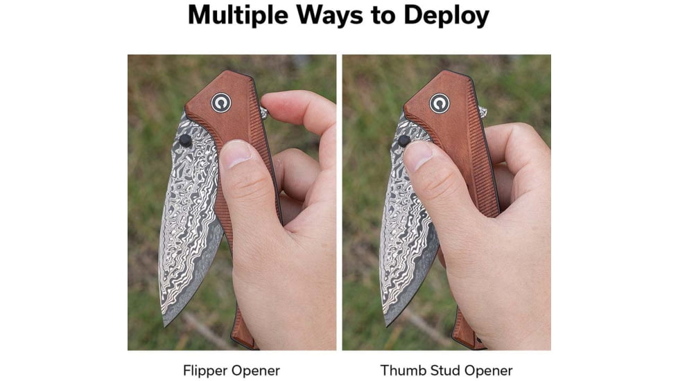 CIVIVI Photonix Flipper &amp; Thumb Stud Knife Guibourtia Wood Handle 3.7inch Damascus Blade C23081b-ds1 - C23081B-DS1