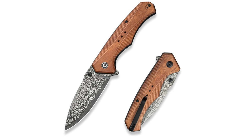 CIVIVI Photonix Flipper &amp; Thumb Stud Knife Guibourtia Wood Handle 3.7inch Damascus Blade C23081b-ds1 - C23081B-DS1