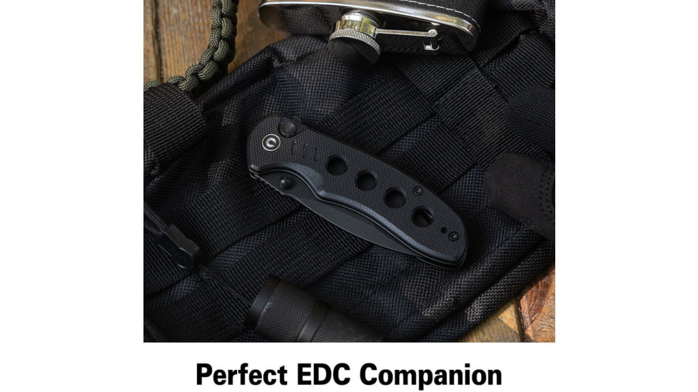 CIVIVI Triptych Flipper &amp; Thumb Stud &amp; Button Lock Knife Black G10 Handle 2.97inch Black Stonewashed 14c28n Blade - C23085B-1