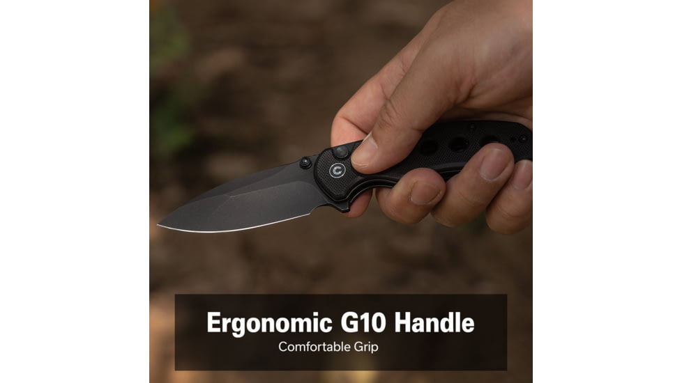 CIVIVI Triptych Flipper &amp; Thumb Stud &amp; Button Lock Knife Black G10 Handle 2.97inch Black Stonewashed 14c28n Blade - C23085B-1