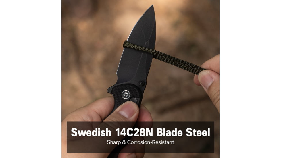 CIVIVI Triptych Flipper &amp; Thumb Stud &amp; Button Lock Knife Black G10 Handle 2.97inch Black Stonewashed 14c28n Blade - C23085B-1