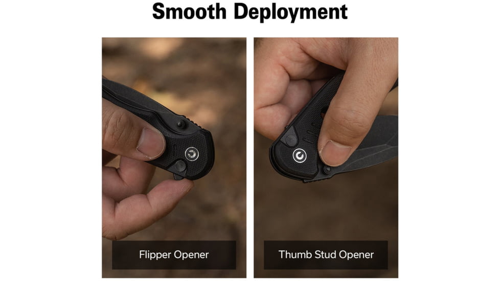 CIVIVI Triptych Flipper &amp; Thumb Stud &amp; Button Lock Knife Black G10 Handle 2.97inch Black Stonewashed 14c28n Blade - C23085B-1