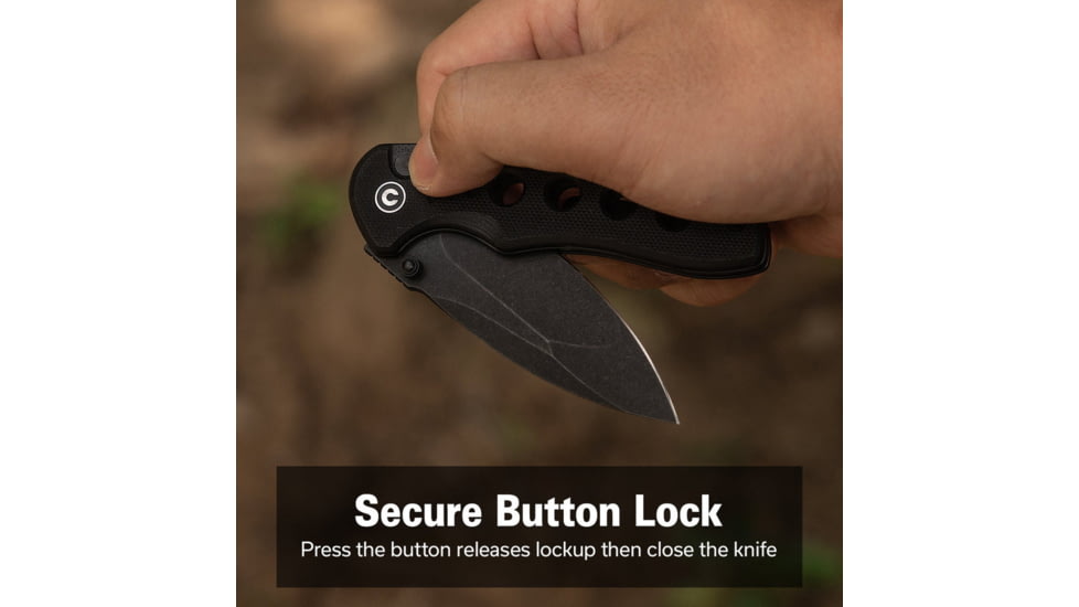CIVIVI Triptych Flipper &amp; Thumb Stud &amp; Button Lock Knife Black G10 Handle 2.97inch Black Stonewashed 14c28n Blade - C23085B-1