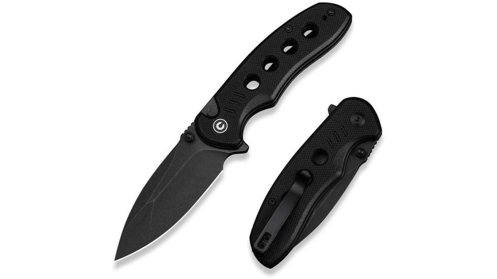 CIVIVI Triptych Flipper &amp; Thumb Stud &amp; Button Lock Knife Black G10 Handle 2.97inch Black Stonewashed 14c28n Blade - C23085B-1