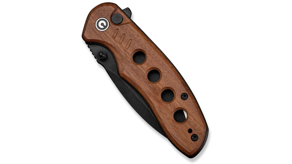 CIVIVI Triptych Flipper &amp; Thumb Stud &amp; Button Lock Knife Guibourtia Wood Handle 2.97inch Black Stonewashed 14c28n Blade - C23085B-3