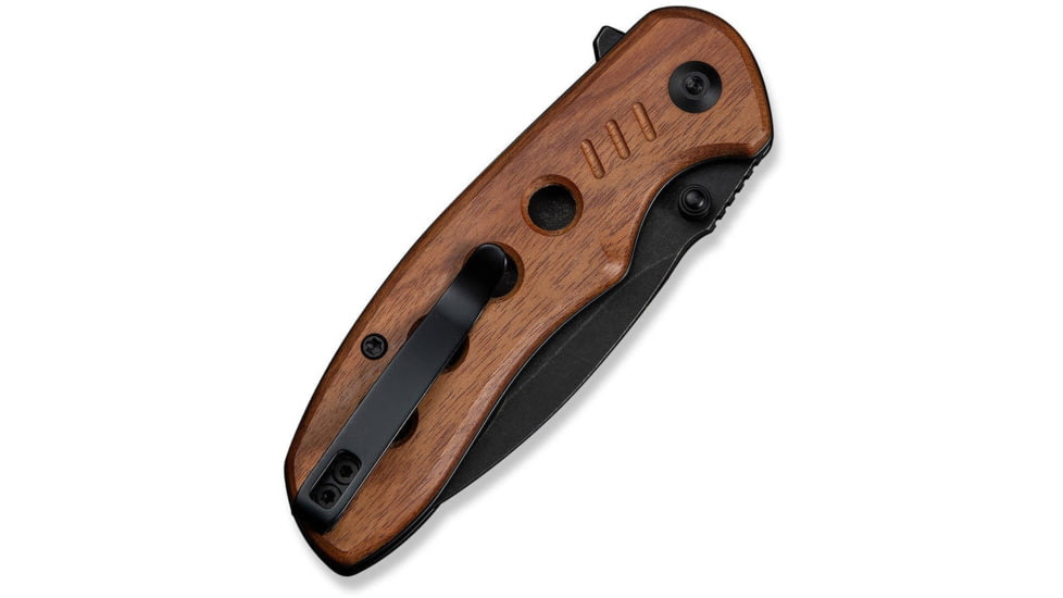 CIVIVI Triptych Flipper &amp; Thumb Stud &amp; Button Lock Knife Guibourtia Wood Handle 2.97inch Black Stonewashed 14c28n Blade - C23085B-3