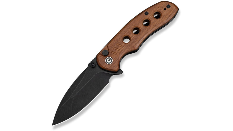 CIVIVI Triptych Flipper &amp; Thumb Stud &amp; Button Lock Knife Guibourtia Wood Handle 2.97inch Black Stonewashed 14c28n Blade - C23085B-3