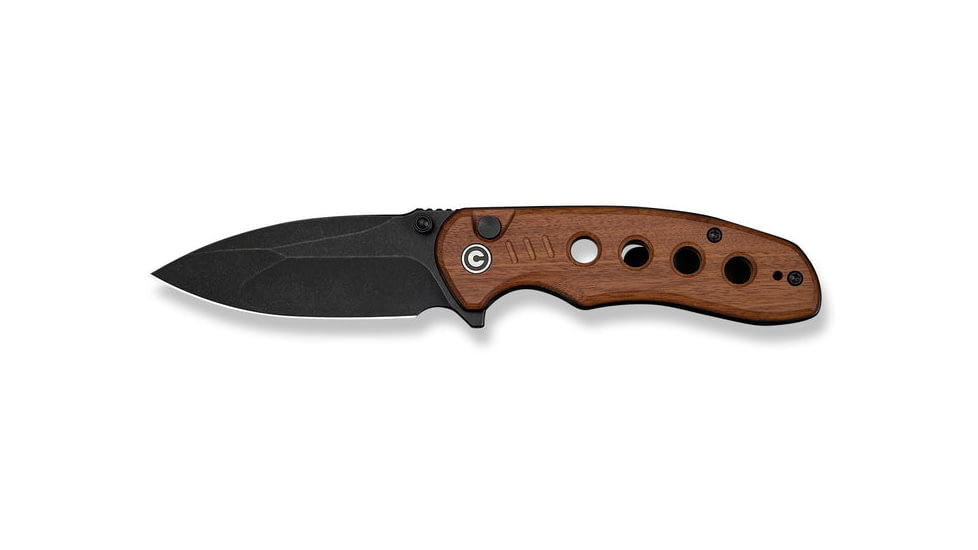 CIVIVI Triptych Flipper &amp; Thumb Stud &amp; Button Lock Knife Guibourtia Wood Handle 2.97inch Black Stonewashed 14c28n Blade - C23085B-3