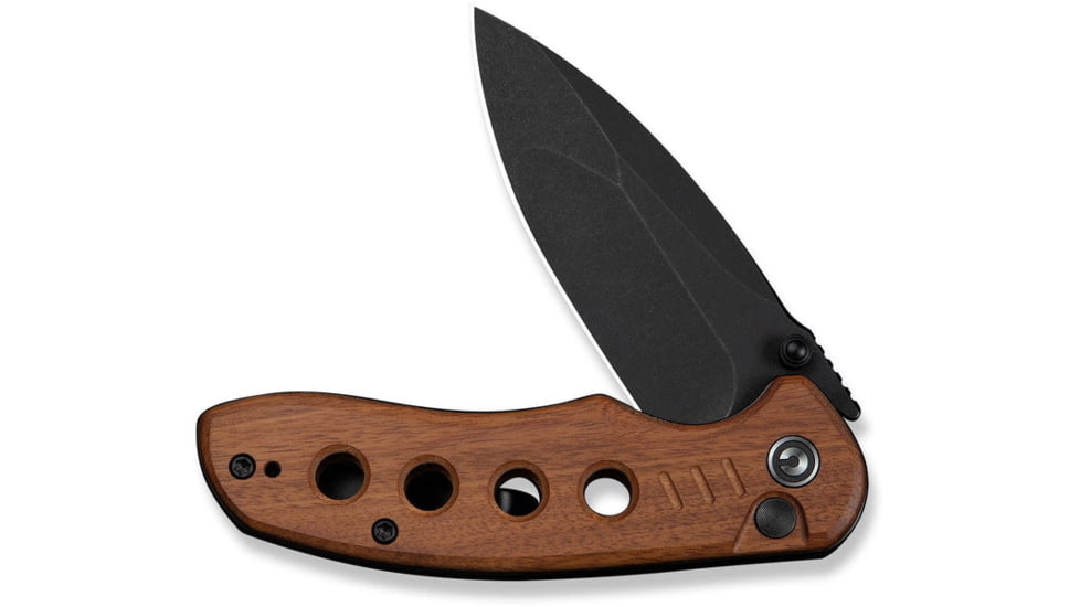 CIVIVI Triptych Flipper &amp; Thumb Stud &amp; Button Lock Knife Guibourtia Wood Handle 2.97inch Black Stonewashed 14c28n Blade - C23085B-3