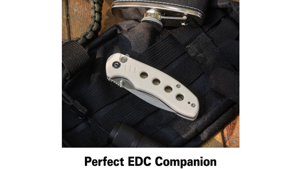 CIVIVI Triptych Flipper &amp; Thumb Stud &amp; Button Lock Knife Ivory G10 Handle 2.97inch Satin Finished 14c28n Blade - C23085B-2