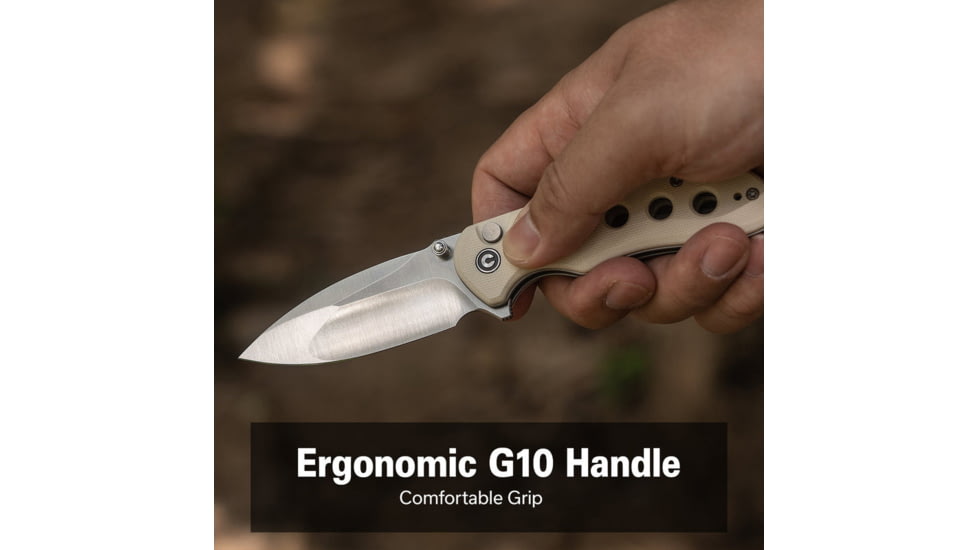 CIVIVI Triptych Flipper &amp; Thumb Stud &amp; Button Lock Knife Ivory G10 Handle 2.97inch Satin Finished 14c28n Blade - C23085B-2