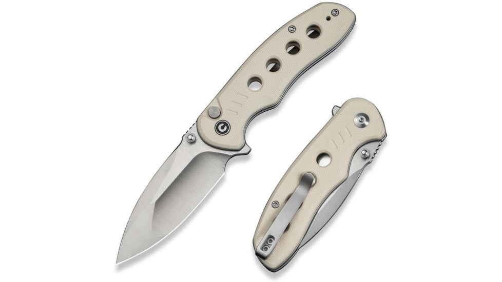 CIVIVI Triptych Flipper &amp; Thumb Stud &amp; Button Lock Knife Ivory G10 Handle 2.97inch Satin Finished 14c28n Blade - C23085B-2