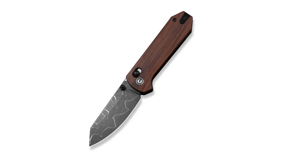 Yonder Thumb Stud &amp; Crossbar Lock Knife Guibourtia Wood Handle (2.88" New Damascus Blade with Jagged Pattern)