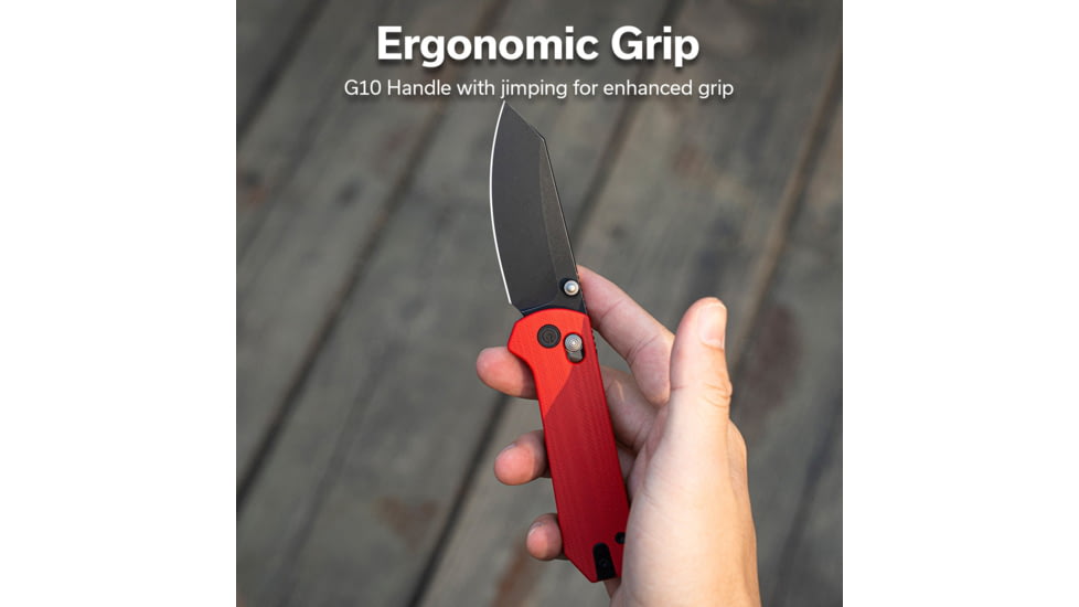 CIVIVI Yonder Thumb Stud &amp; Crossbar Lock Knife Red G10 Handle 2.88inch Black Stonewashed 14c28n Blade