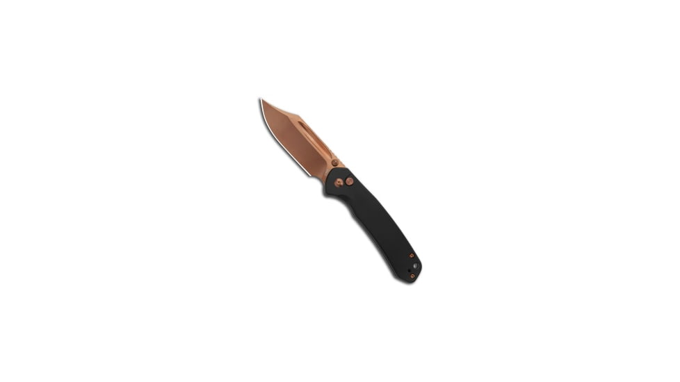 Cjrb CJRB Cutlery Pyrite Bowie Button Lock Knife Black Steel 3.1" Rose Gold, Black, AR-RPM9, adult, BHQ-199726