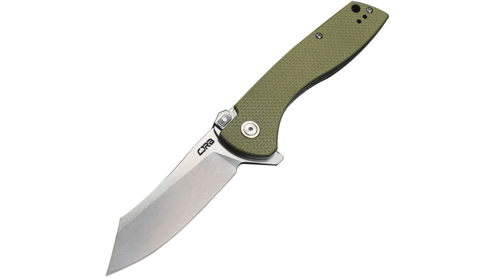 CJRB Kicker Recoil Lock Green Folding Knife, 3.5 stonewash finish D2 tool steel blade, Green G10 handle, J1915-GN