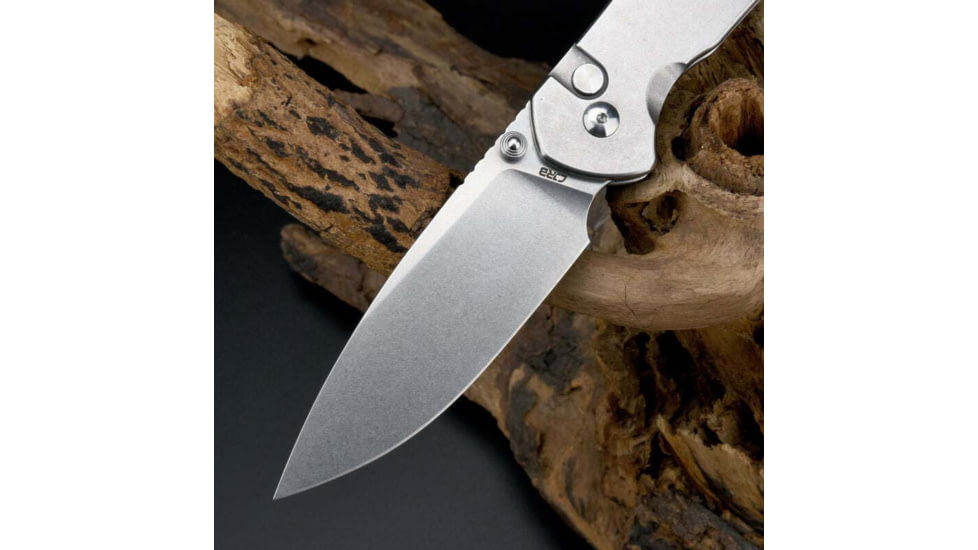 CJRB Large Pyrite Folding Knife, 5in Closed, 3.75in Stonewash AR-RPM9 Stainless Drop Point Blade, Stonewash Steel Handle, Nylon Case, J1925L-ST