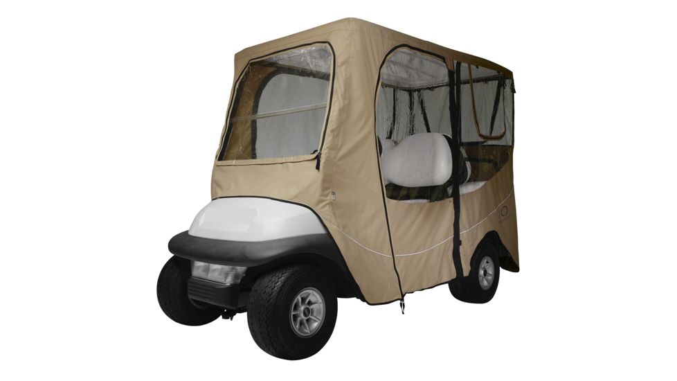 Classic Accessories Fairway Golf Cart Deluxe Enclosure, Long Roof, Khaki 4010556