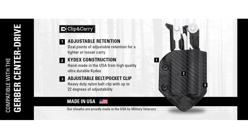 Clip &amp; Carry Kydex Sheath for the Gerber Center-Drive, Carbon Fiber Black, GCDRIVE-CF-BLK