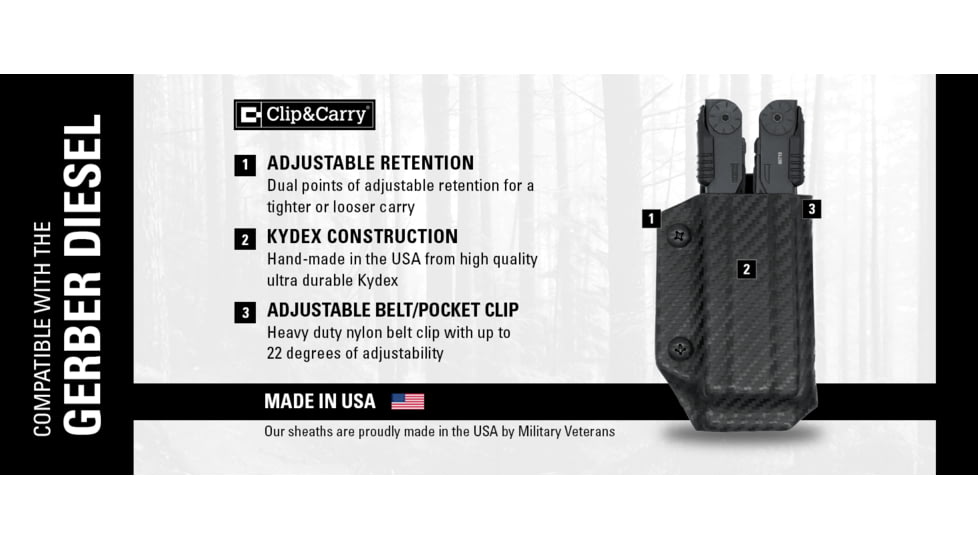 Clip &amp; Carry Kydex Sheath for the Gerber Diesel, Black, GDIESEL-BLK