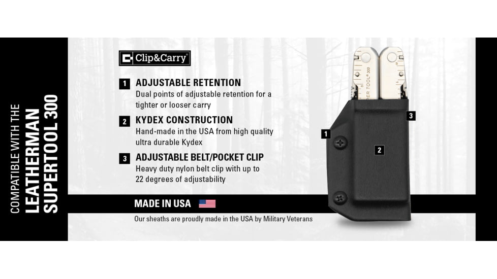 Clip &amp; Carry Kydex Sheath for the Leatherman Supertool 300, Black, LST300-BLK