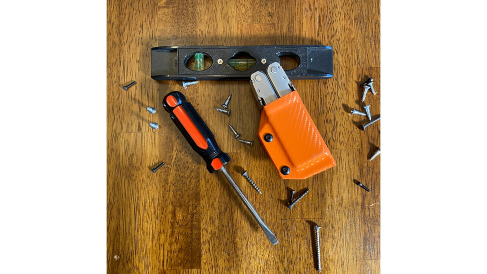 Clip &amp; Carry Kydex Sheath for the Leatherman Supertool 300, Carbon Fiber Orange, LST300-CF-ORNG