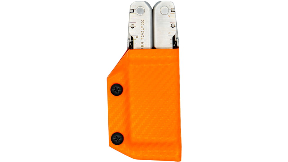 Clip &amp; Carry Kydex Sheath for the Leatherman Supertool 300, Carbon Fiber Orange, LST300-CF-ORNG