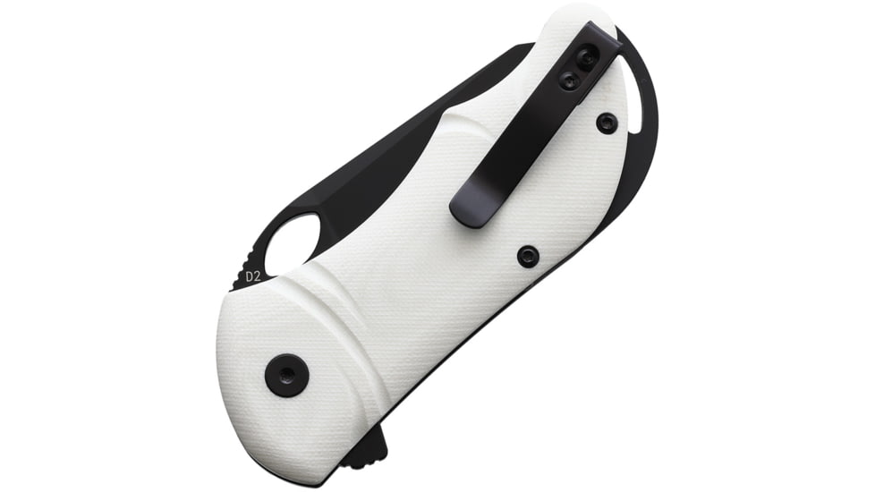 CMB Made Knives Hippo D2 Folding Knife, 4.25in Closed, 3in Black Stonewash D2 Tool Steel Blade, White G10 Handle, Synthetic Sheath, CMB-05W
