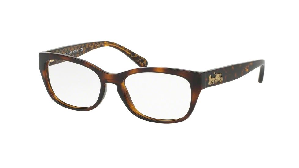 Coach HC6104F Single Vision Prescription Eyeglasses 5394-53 - Dark Tort/Dark Tort Gold Sig C Frame