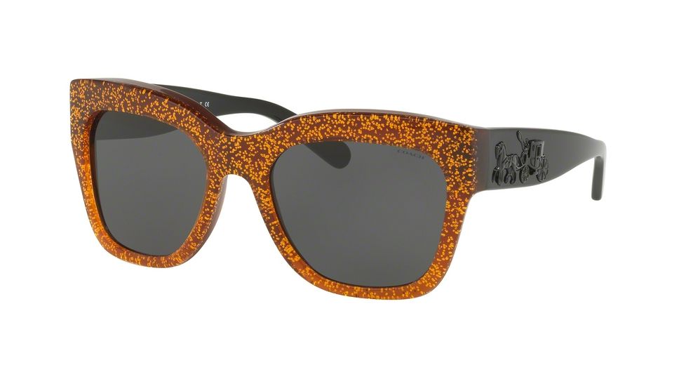 Coach HC8213F Single Vision Prescription Sunglasses HC8213F-547187-56 - Lens Diameter 56 mm, Frame Color Amber Saddle Glitter