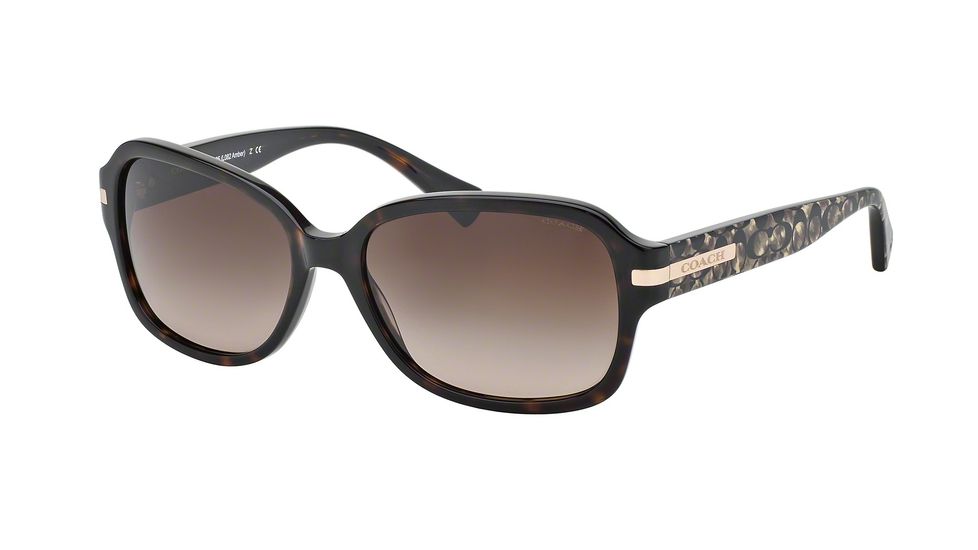 Coach L082 AMBER HC8105 Sunglasses 522713-58 - Dark Tortoise/Beige Ocelot Sig C Frame, Dark Brown Gradient Lenses