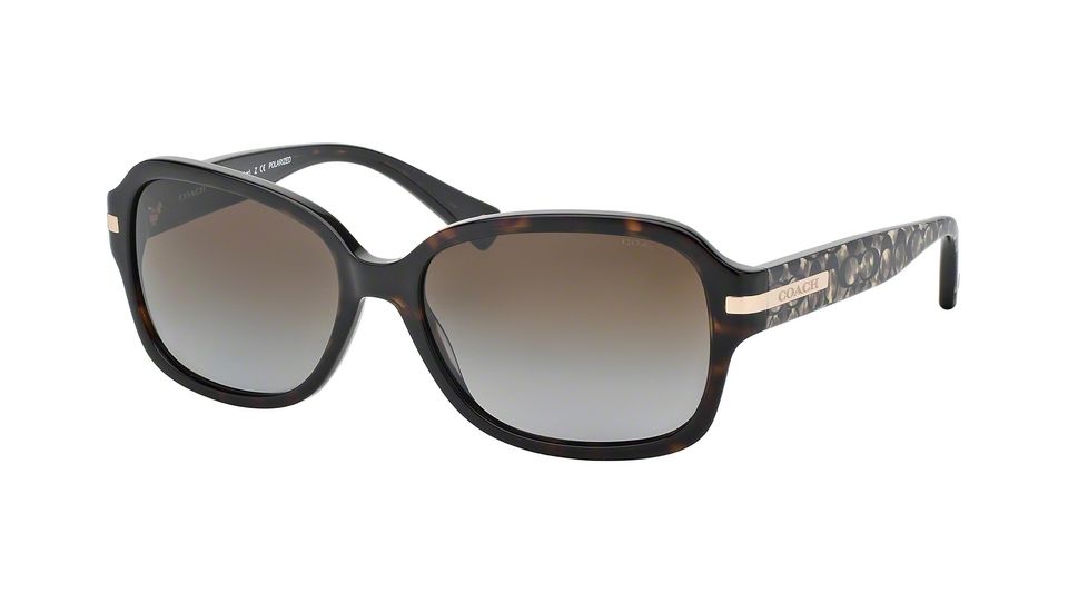 Coach L082 AMBER HC8105 Sunglasses 5227T5-58 - Dark Tortoise/Beige Ocelot Sig C Frame, Dark Brown Gradient Lenses