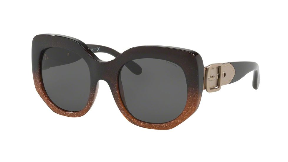 Coach L1003 HC8228 Progressive Prescription Sunglasses HC8228-549987-53 - Lens Diameter 53 mm, Frame Color Black Amber Shimmer Gradient