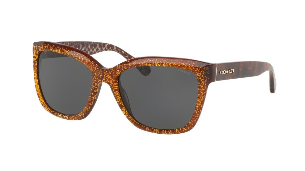 Coach L1007 HC8230F Sunglasses 550487-57 - Amber Chunky Glitter Frame, Dark Grey Solid Lenses
