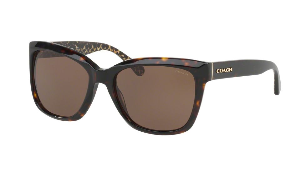 Coach L1007 HC8230F Sunglasses 550773-57 - Dark Tortoise Frame, Dark Tort Gold Sig C Lenses