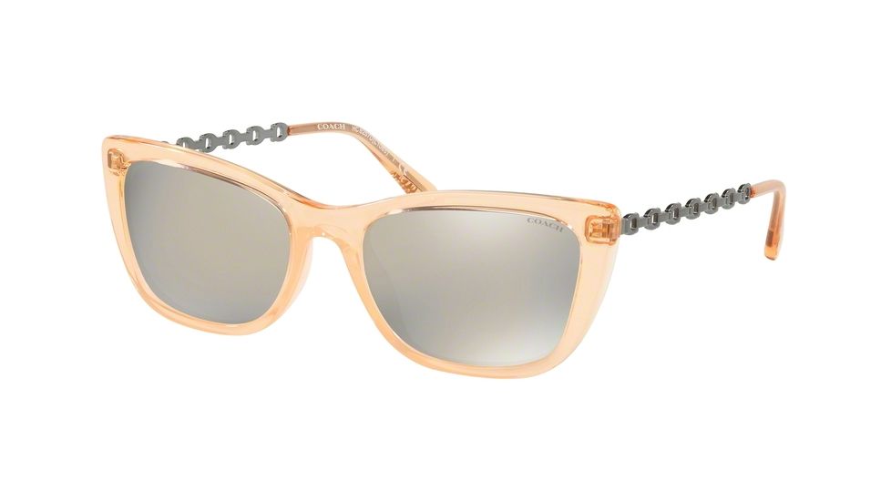 Coach L1065 HC8257U Progressive Prescription Sunglasses, 55mm, Transparent Peach, HC8257U-55637U-55-PRO