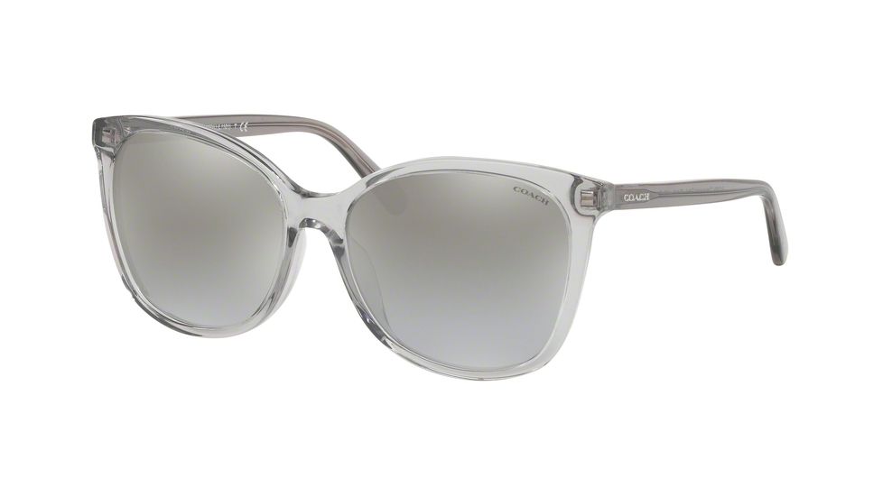 Coach L1101 HC8271U Progressive Prescription Sunglasses, 57mm, Transparent Grey, HC8271U-51766V-57-PRO