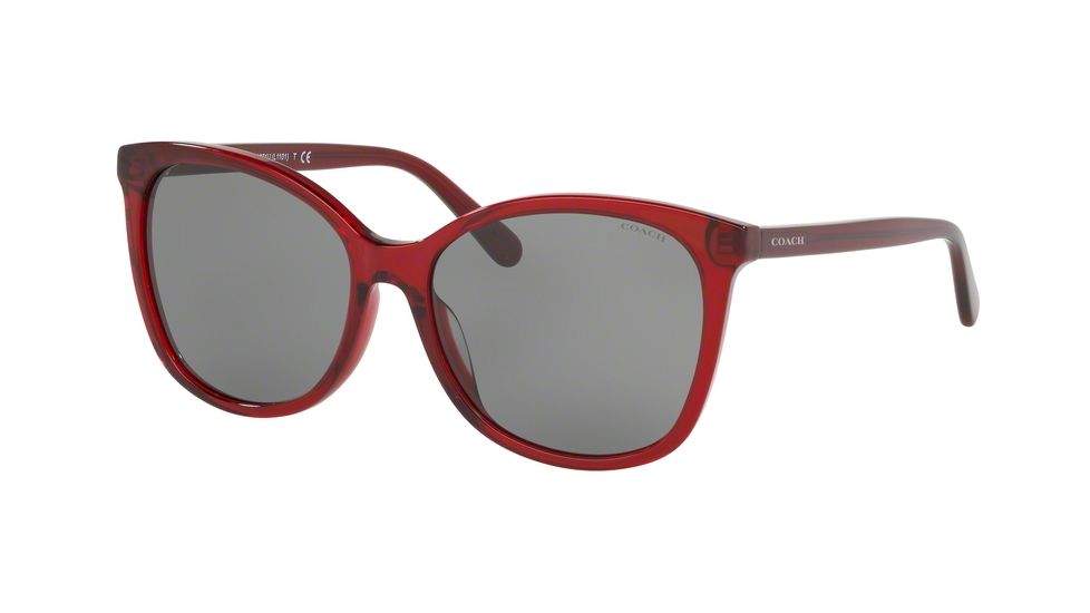 Coach L1101 HC8271U Progressive Prescription Sunglasses, 57mm, Transparent Burgundy, HC8271U-555787-57-PRO