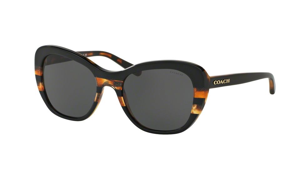 Coach L1631 HC8204 Sunglasses 544380-52 - Black Tort Gltr Varsity Stripe Frame, Dark Grey Solid Lenses