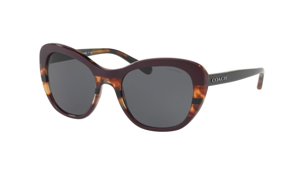 Coach L1631 HC8204 Sunglasses 547887-52 - Oxblood Tort Varsity Stripe Frame, Dark Grey Solid Lenses