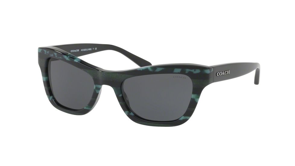 Coach L1653 HC8223 Sunglasses 547687-53 - Emerald Glitter Varsity Stripe Frame, Dark Grey Solid Lenses
