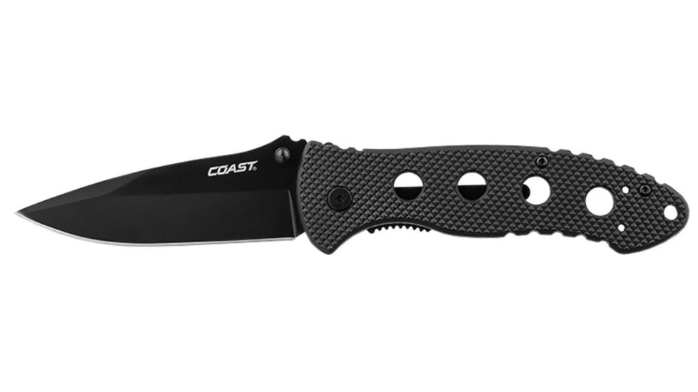 Coast DX340 Tactical Folding Knife, 3.5in Blade, Black,Clam C19CP