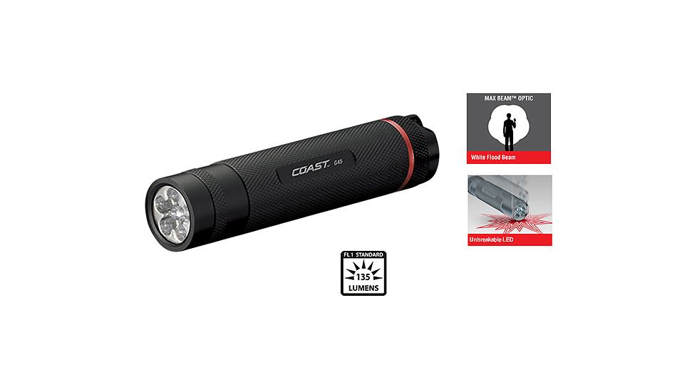 Coast G45 Flashlight, Black, 3 AAA Batteries, 135 Lumens CT-19356