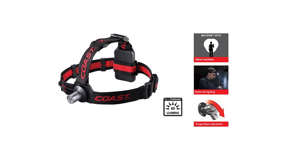 Coast HL3 Headlamp, 3 AAA Batteries, 60 Lumens CT-19350