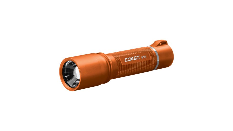 Coast HP7R Rechargeable Long Distance Focusing Flashlight, 300 Lumens, Li-Ion Pack/4 x AAA, Orange, 21529