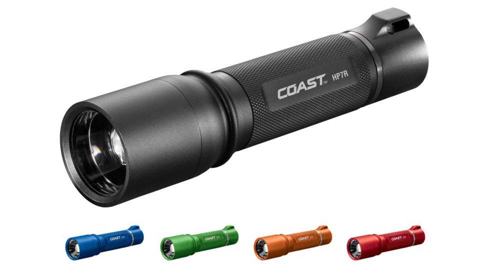 Coast HP7R Rechargeable Long Distance Focusing Flashlight, Black, Blue, Green, Orange, Red