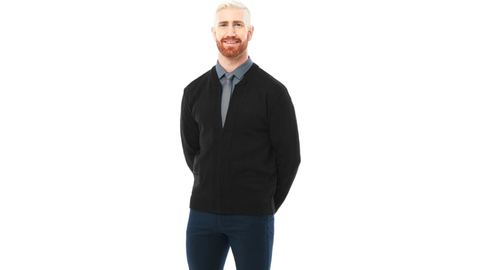 Cobmex Crew Neck Long Sleeve Zip Front Cardigan With Pockets - Ribbed Waistband And Cuffs, Black - 4010BK3X