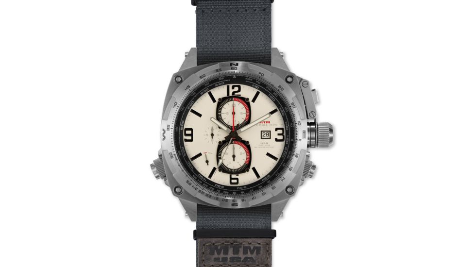 Cobra 44mm Silver Titanium Case, Tan Dial, Grey Nylon Band