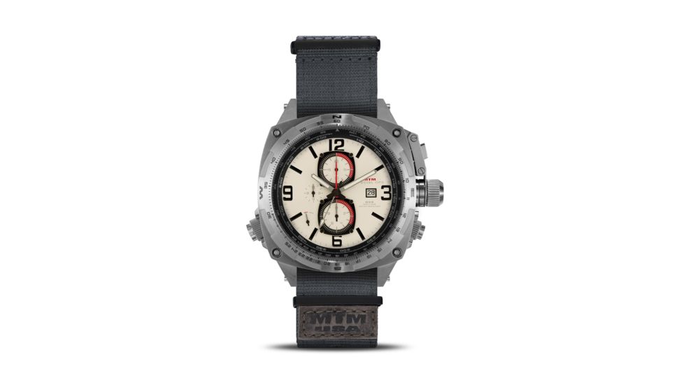 Cobra 44mm Silver Titanium Case, Tan Dial, Grey Nylon Band